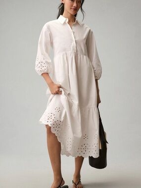 The Bettina Tiered Shirt Dress: Eyelet Edition, XL, Anthropologie